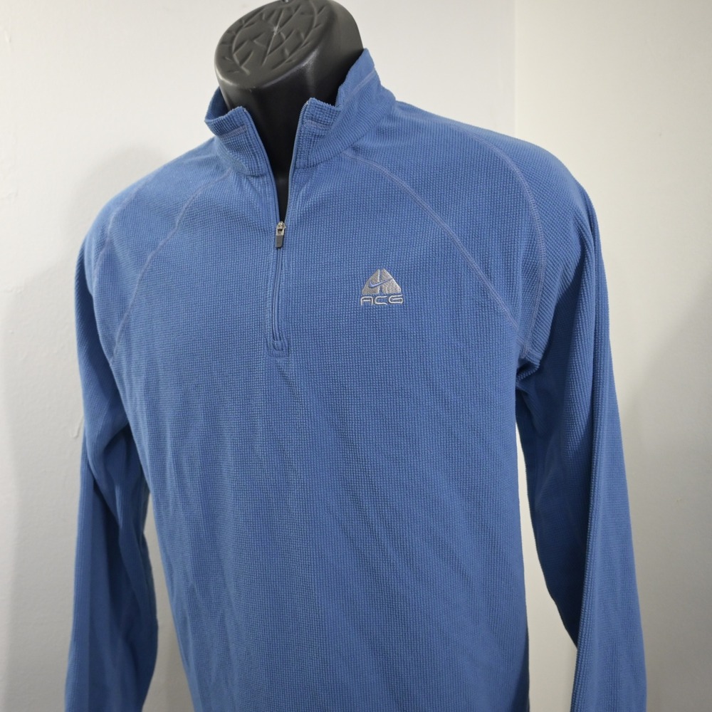 Nike ACG Quarter Zip Pullover Mens M Blue Waffle Knit Long Sleeve Hiking Top